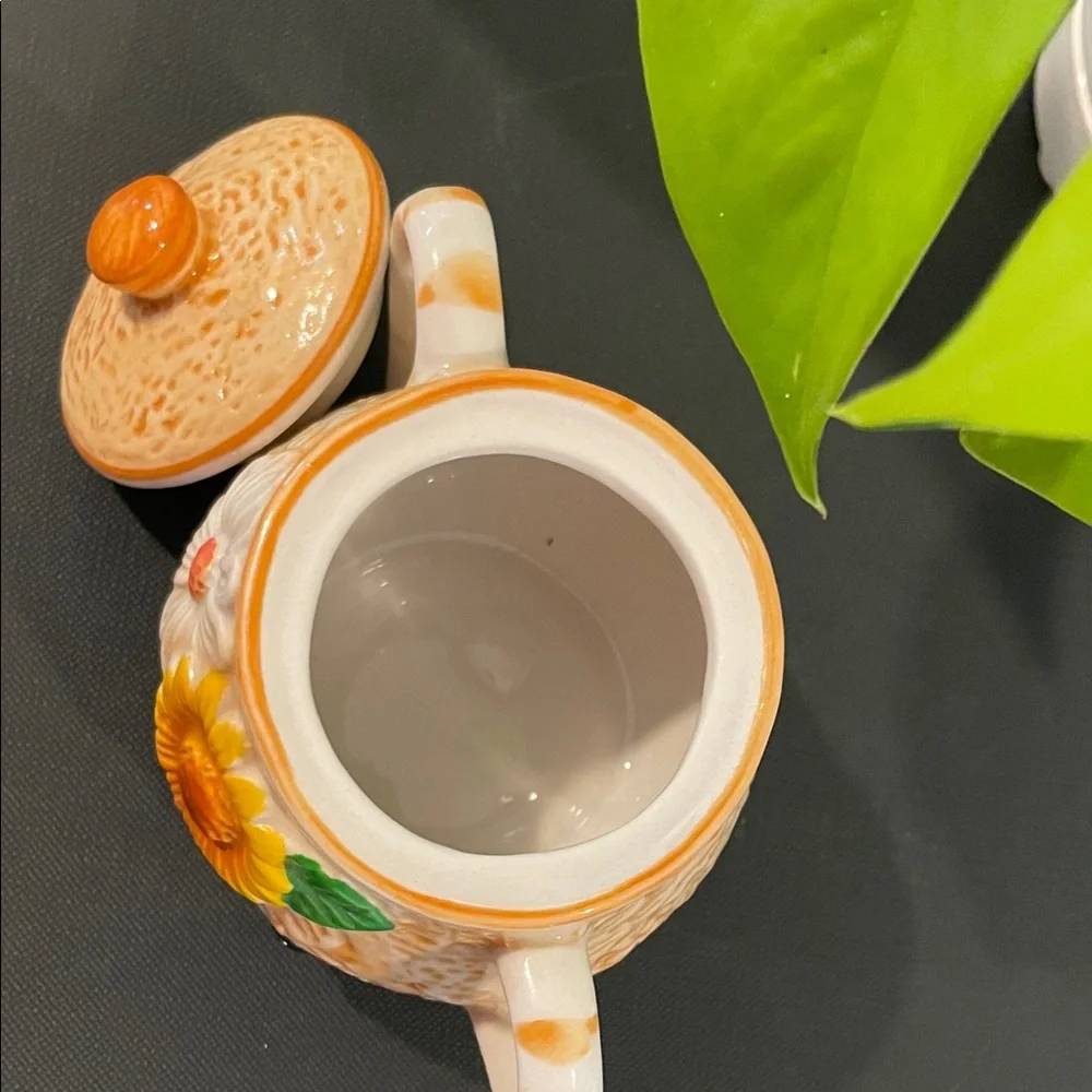 Vintage Casa Nova Sugar & Creamer Set | Sunflowers & Ladybugs | Ceramic Tray